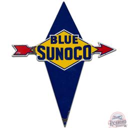 Blue Sunoco Die Cut SS Porcelain Gas Pump Plate Sign