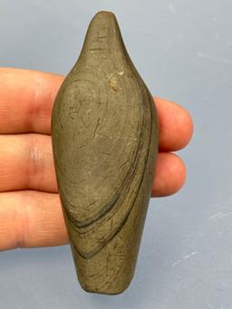 3 1/2" Banded Slate Lizard Effigy, Ex: Clyde Youtz Collection of Newmanstown, PA, Purchased at a Con