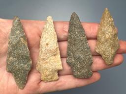 Lot of 4 Archaic Stem Arrowheads, Quartzite, Longest is 2 1/8", Found in Northampton Co., PA Ex: Bur