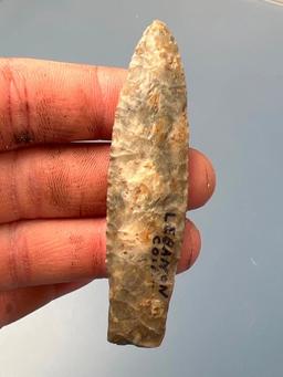 HIGHLIGHT 3 3/16" Paleo Lanceolate, Found Lebanon Co., PA in 1996, Ex: Fogelman, Originally in the D