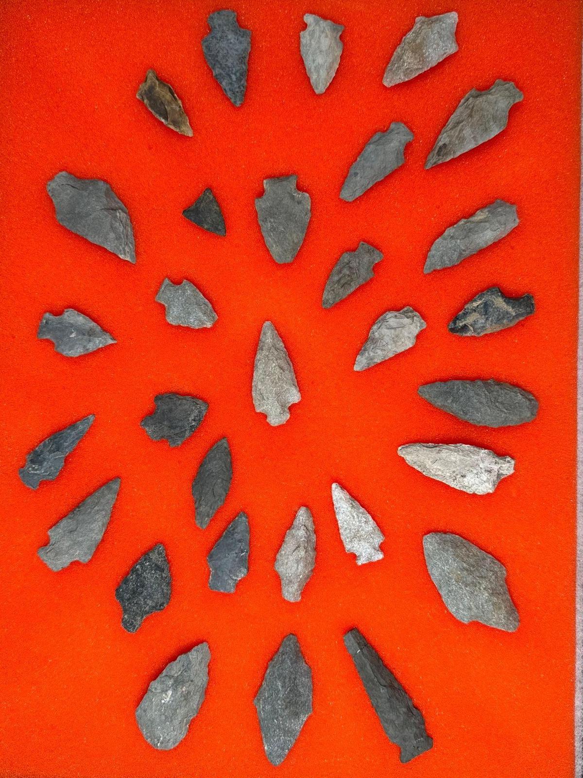 30 Arrowheads, Points Found in Jim Thorpe Area in Pennsylvania, Longest is 2 1/2"