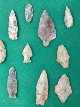 Lot of 30 Various Arrowheads, Rhyolite, Quartzite, Found in Jim Thorpe Area in Pennsylvania, Longest