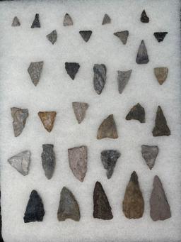 Lot of 30 Rhyolite Points, Arrowheads, Triangles, Fox Creek, Found in Jim Thorpe Area in Pennsylvani