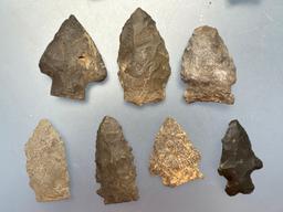 22 Nice Points, Arrowheads, Found in Hummelstown near Harrisburg, PA, Longest is 2 1/2", Ex: Burley