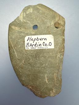3.5" Banded Slate 2-Hole Pendant, Anciently Salvaged, Found in Hepburn, Hardin Co., OH, Ex: Dana Sta