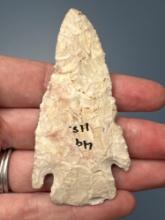 FINE 3 1/16" THIN White and Pink Chert Corner Notch, Found in Illinois, Ex: Late Jack Huber