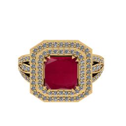 3.22 Ctw SI2/I1 Ruby and Diamond 14K Yellow Gold Double Ring