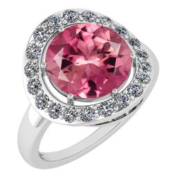 Certified 4.08 Ctw Pink Tourmaline And Diamond Halo Ring 14K White Gold