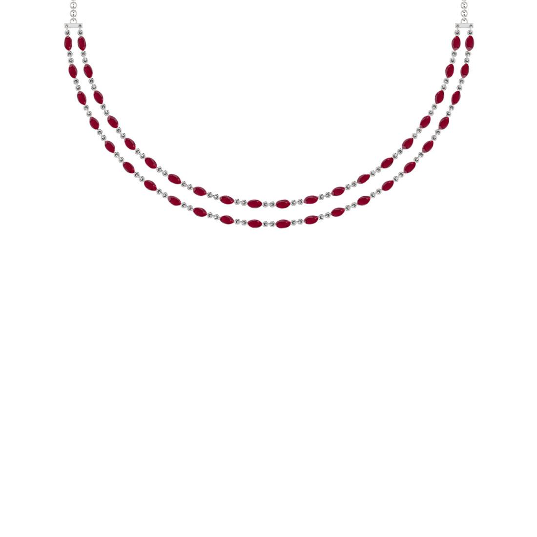 10.50 Ctw Ruby 14K White Gold Double layer Necklace