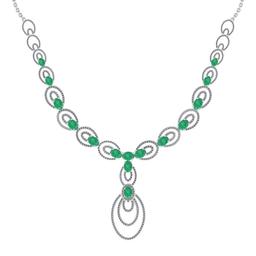 23.80 Ctw SI2/I1 Emerlad And Diamond 14K White Gold Victorian Style Necklace