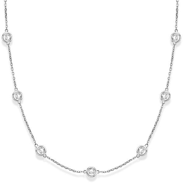 Station Bezel-Set Necklace in 14k White Gold 4.00ctw