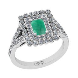 1.20 Ctw SI2/I1 Emerald And Diamond 14K White Gold Engagement Ring