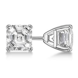 1.00ctw. Asscher-Cut Diamond Stud Earrings Platinum J-K, SI1-SI2