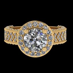 3.48 Ctw VS/SI1 Diamond 14K Yellow Gold Vintage Style Ring