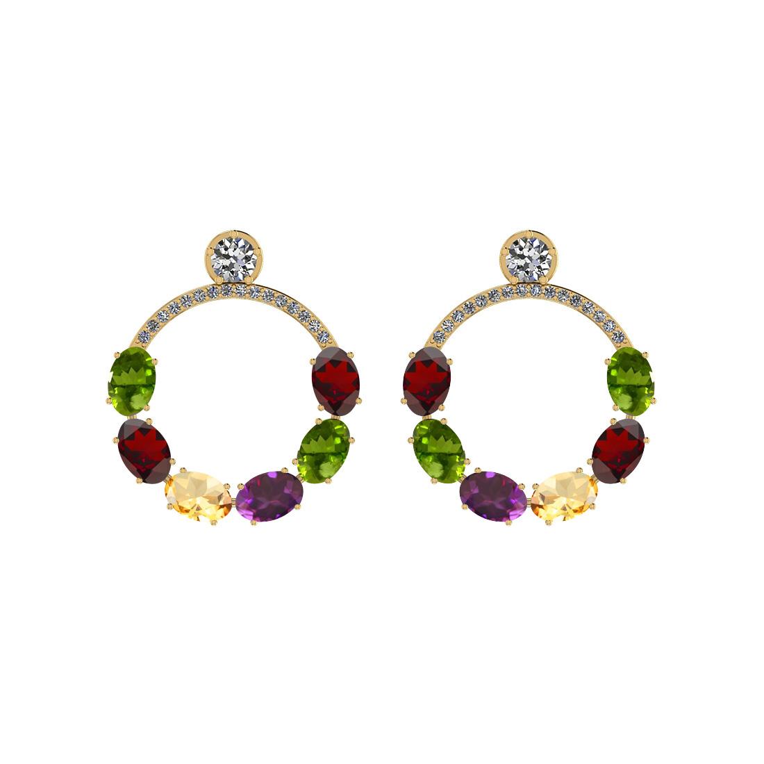 6.70 Ctw I2/I3 Multi Stone And Diamond 10K Yellow Gold Earrings