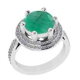 3.60 Ctw SI2/I1 Emerald and Diamond 14K White Gold Engagement Halo Ring