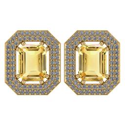 3.66 Ctw Citrine And Diamond 14k Yellow Gold Halo Stud Earring