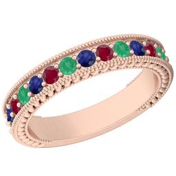 Certified 0.98 Ctw Multi Emerald,Ruby,Sapphire 14K Rose Gold Filigree Style Band Ring