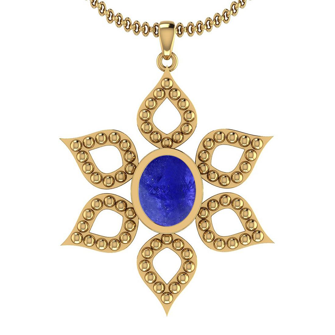 Certified 3.50 Ctw Tanzanite 14K Yellow Gold Victorian Style Pendant