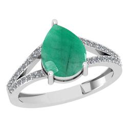 2.67 Ctw SI2/I1 Emerald And Diamond 14K White Gold Ring