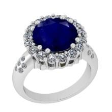 4.30 Ctw VS/SI1 Blue Sapphire And Diamond 14K White Gold Engagement Halo Ring