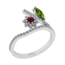 0.56 Ctw I2/I3 Multi Stone And Diamond 10K White Gold Ring