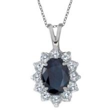 Blue Sapphire and Diamond Accented Pendant 14k White Gold 1.70ctw