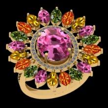 4.16 Ctw SI2/I1 Multi Sapphire And Diamond 14K Yellow Gold Ring