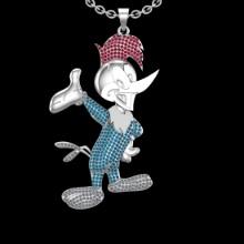 2.99 Ctw SI2/I1 Ruby ,Aquamarine And Diamond 18K White Gold marvel characters theme Pendant Necklace