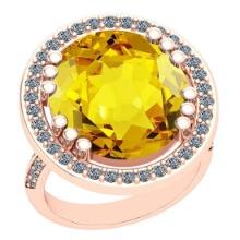 19.84 Ctw I2/I3 Lemon Topaz And Diamond 14k Rose Gold Engagement Halo Ring