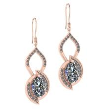 2.00 Ctw SI2/I1 Diamond 14K Rose Gold Wire Hook Earrings