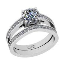 1.42 Ctw SI2/I1 Gia Certified Center Diamond 14K White Gold Engagement Set Ring