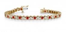 14KT YELLOW GOLD 4 CTW G-H VS2/SI1 CLASSIC ROUND BEZEL SET DIAMOND & RUBY TENNIS BRACELET