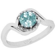 0.74 Ctw SI2/I1 Aquamarine And Diamond 14K White Gold Ring