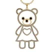 3.56 Ctw SI2/I1 Treted Fancy Black Diamond Prong Set 14K Yellow Gold Teddy Pendant Necklace