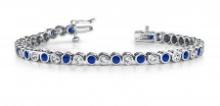 14KT WHITE GOLD 4 CTW G-H SI2/SI3 CLASSIC ROUND BEZEL SET DIAMOND & SAPPHIRE TENNIS BRACELET