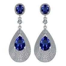 Certified 16.50 Ctw VS/SI1 Tanzanite And Diamond 14k White Gold Vingate Style Dangling Earrings