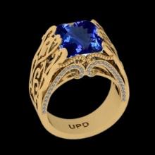 5.74 Ctw VS/SI1 Tanzanite and Diamond 14K Yellow Gold Vintage Style Ring