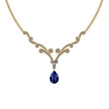 7.70 Ctw VS/SI1 Tanzanite And Diamond 18K Yellow Gold Necklace