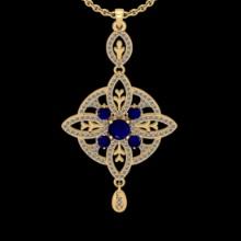 1.57 Ctw VS/SI1 Blue sapphire and Diamond 14K Yellow Gold necklace (ALL DIAMOND ARE LAB GROWN )