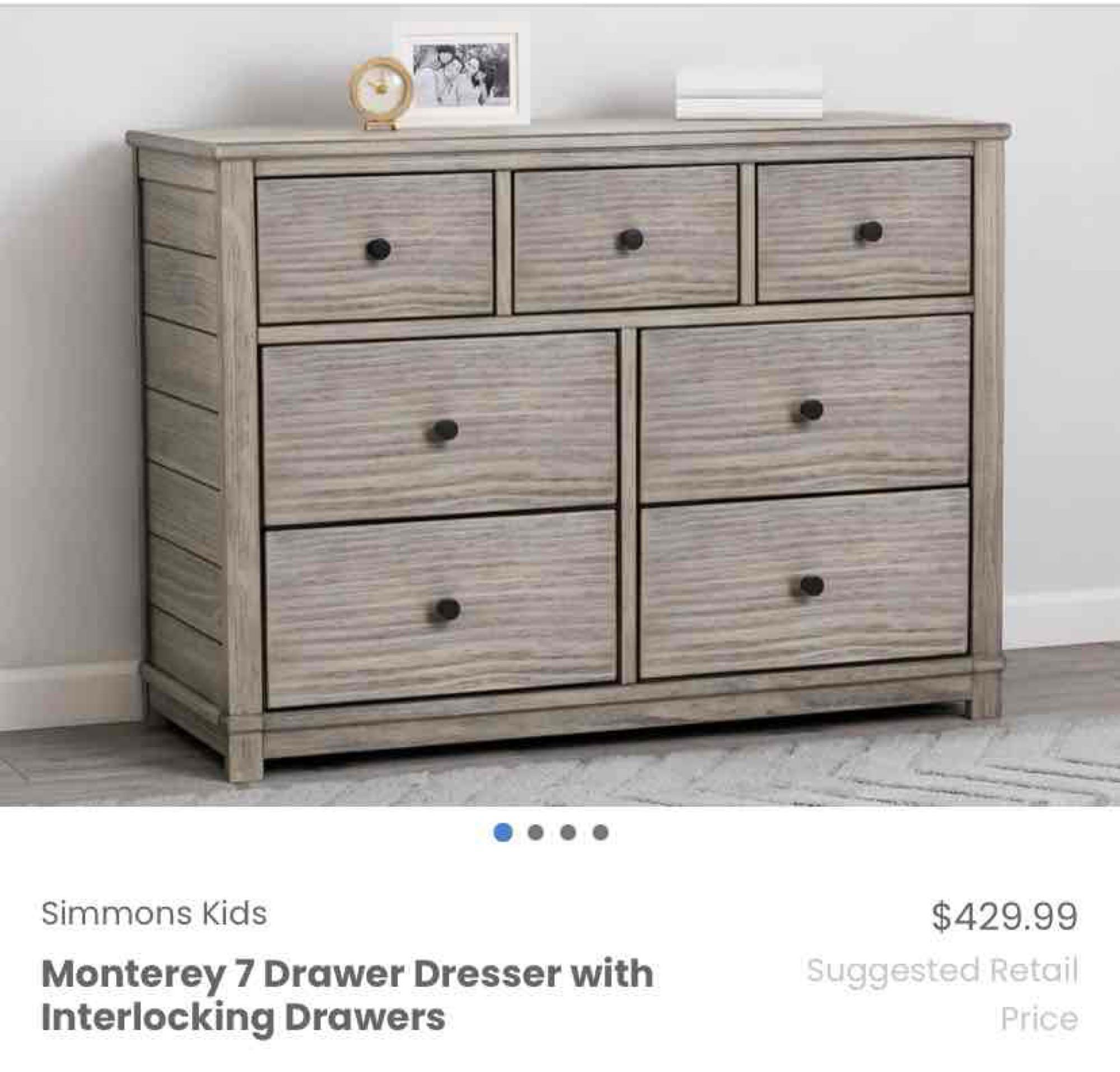 Simmons Kids Monterey 7 Drawer Dresser with Interlocking Drawers