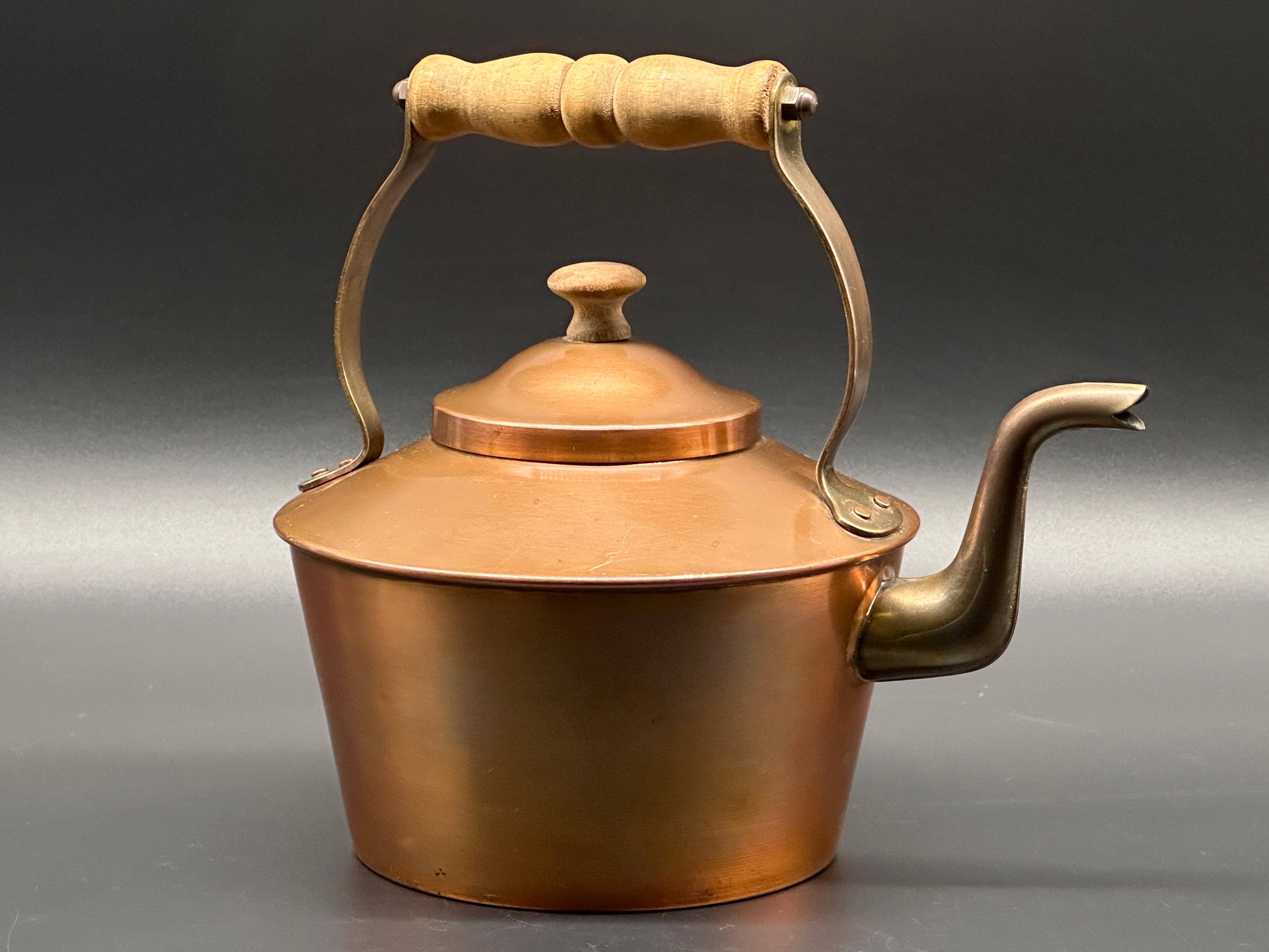 Copper Tea Pot with Brass Hardware and Wood Handle (Made in England)