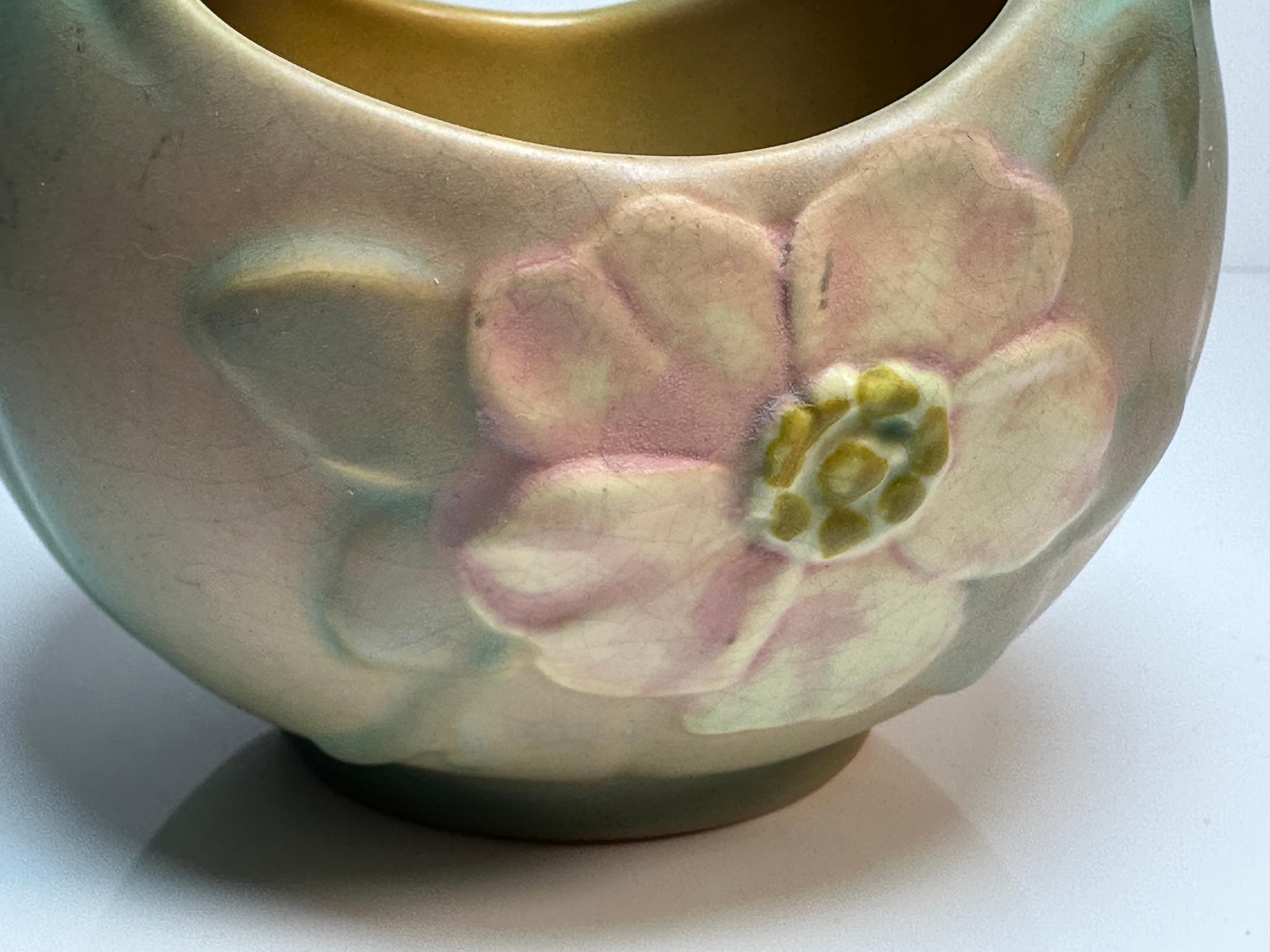 Weller Pottery Wild Rose Basket Vase