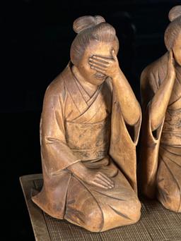 Carved Japanese Geisha See, Hear, Speak No Evil