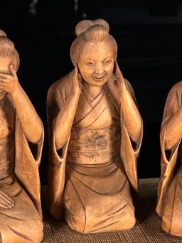 Carved Japanese Geisha See, Hear, Speak No Evil