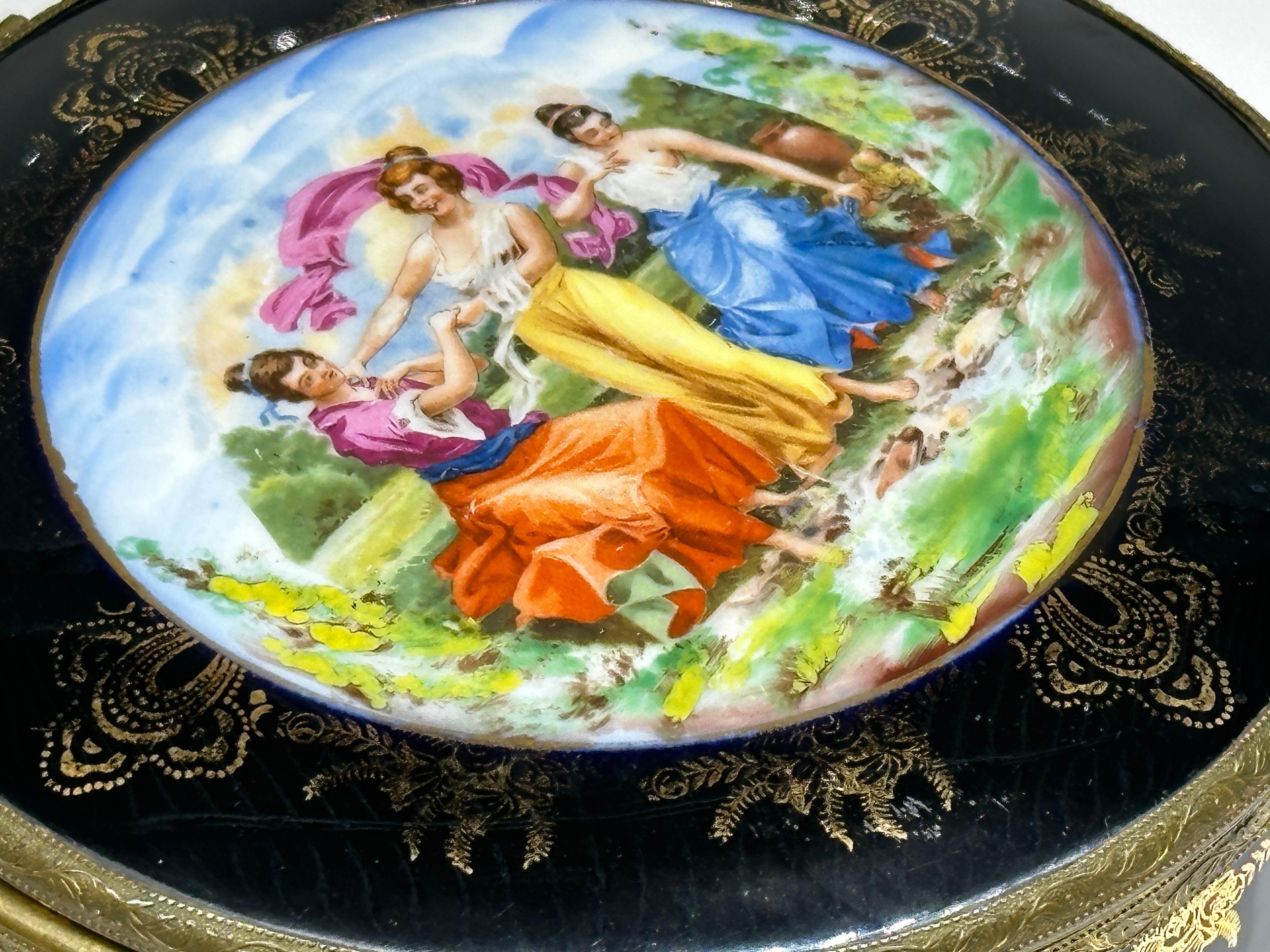 Art Nouveau Hand Painted Porcelain Hinged Jewelry Box