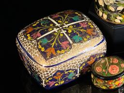 Five Hand-Painted Paper Mache Boxes