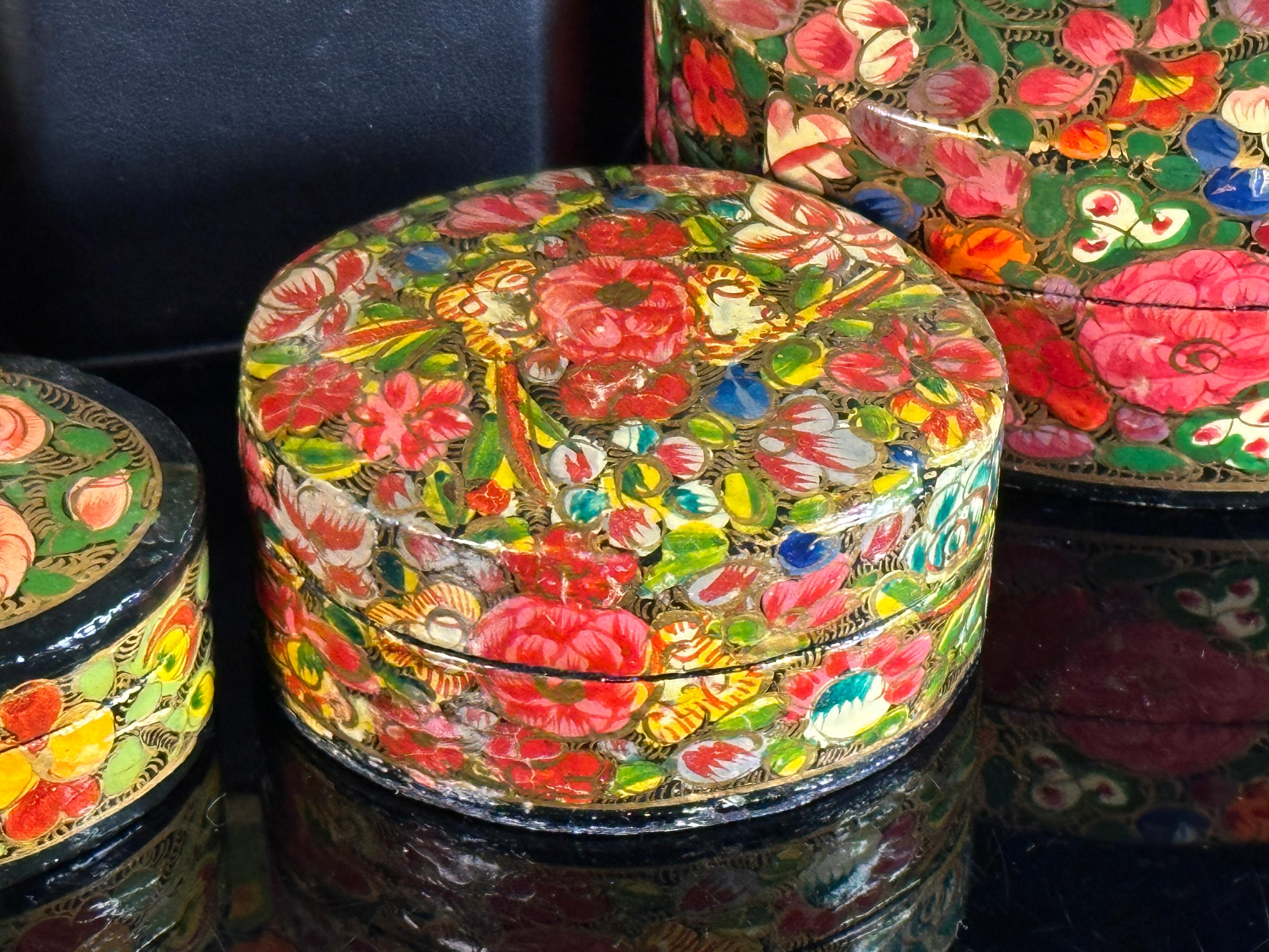 Five Hand-Painted Paper Mache Boxes