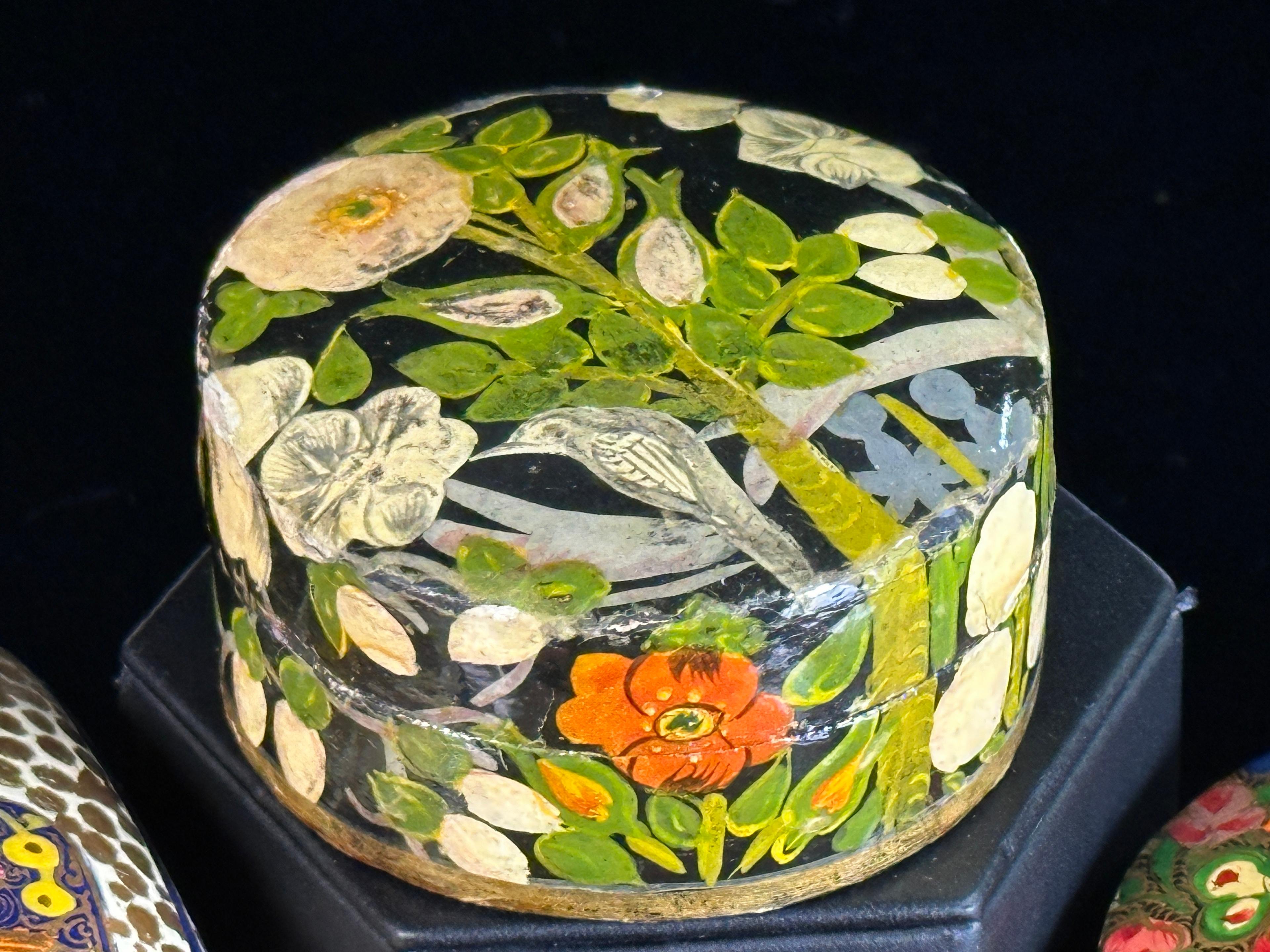 Five Hand-Painted Paper Mache Boxes