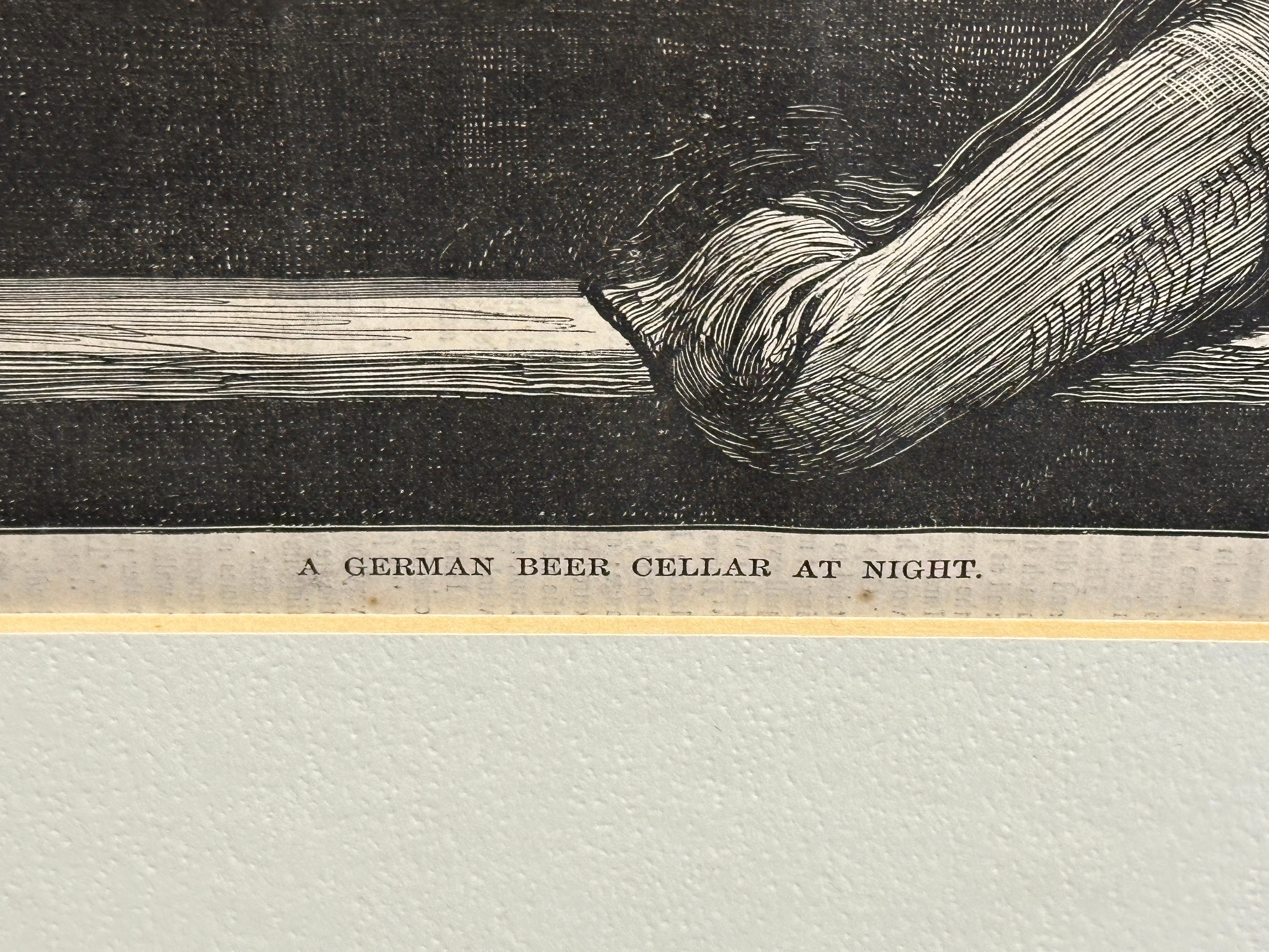 "German Beer Cellar At Night" Wood Block Print